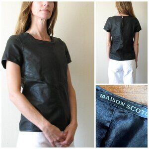 Leather Tee Shirt Maison Scoth Soda XS 1 perforated black real leather